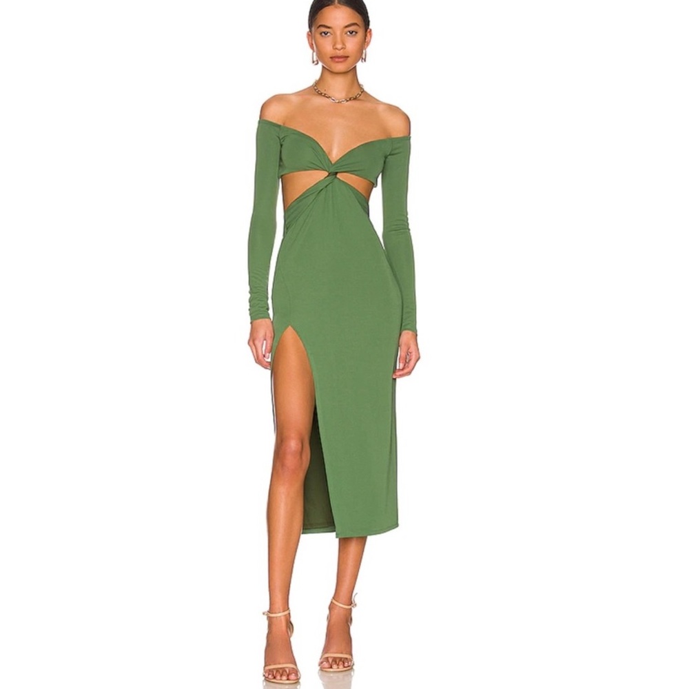 Camila Coelho Maeve Midi Dress in Basil Green Sz S Revolve